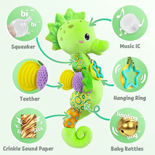 Miniatura 3 de LIGHTDESIRE Juguetes musicales para bebés de caballito de mar, juguetes de peluche para bebés con crujido y sonajeros, juguetes sensoriales suaves