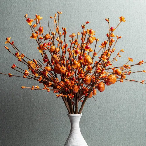 Miniatura 8 de JINGHONG Paquete de 6 tallos de bayas de otoño de 43 cm de alto, púas de bayas naranjas artificiales, púas florales artificiales para jarrones, Baya