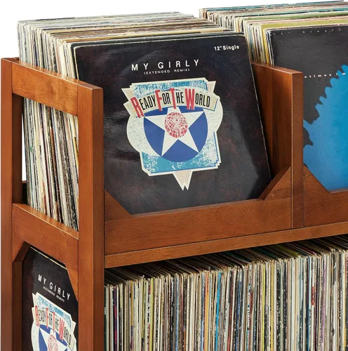 Miniatura 10 de Crosley Furniture Asheville - Soporte para discos moderno de mediados de siglo, almacenamiento de vinilo, con capacidad para hasta 260 discos, nogal