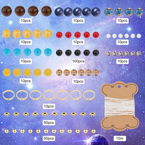 Miniatura 2 de SUNNYCLUE 1 caja de más de 300 piezas de bricolaje 10 juegos de pulseras del sistema solar, Galaxy Universe The Nine Guardian Planets, cuentas