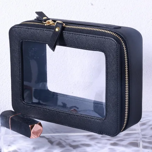 Miniatura 2 de SANHECUN Neceser organizador de cosméticos impermeable con asa lagre apertura para viajes organizadores de automóviles (negro)