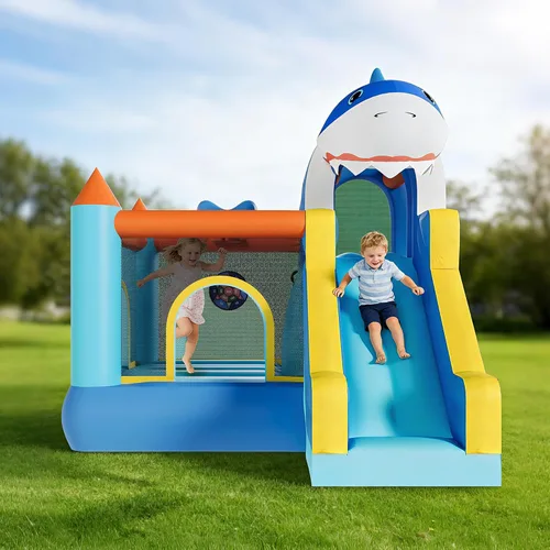 Miniatura 7 de Garvee Castillo inflable de rebote para niños, gorila de salto con soplador de aire y tobogán, castillo animoso para patio trasero familiar
