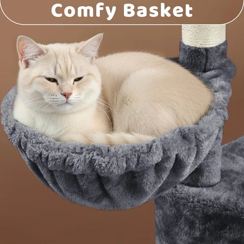 Miniatura 9 de Yaheetech Torre de árbol para gatos de 46 pulgadas Centro de actividades para interiores de varios niveles con amplios condominios, postes