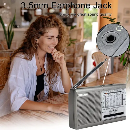 Miniatura 5 de XHDATA D219 Radio Portátil AM FM de Onda Corta Operada por Batería Pequeña Radio de Gran Recepción con Buen Sonido, Conector de Auriculares