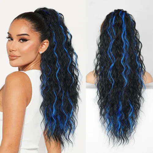 Miniatura 44 de KooKaStyle Extensión de cola de caballo con cordón de 26 pulgadas (66 cm) para mujeres, extensiones de cabello sintético rizado largo para uso
