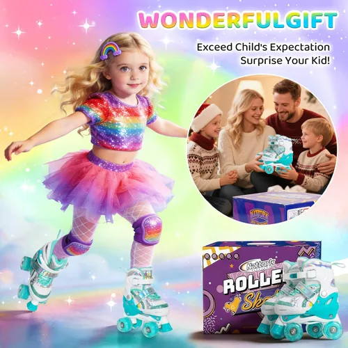 Miniatura 7 de Nattork - Patines de ruedas para niñas, patines cuádruples ajustables en 4 tallas con todas las ruedas iluminadas - El mejor regalo de cumpleaños