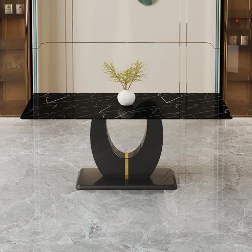 Miniatura 10 de JUFU Mesa de comedor de mármol sintético de 63 pulgadas para 4-6 personas, moderna mesa rectangular de cocina y comedor, mesa de MDF de aspecto