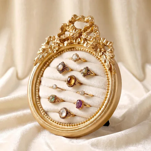 Miniatura 14 de Liliaafar Soporte de anillo vintage rectangular plateado soporte de exhibición para aretes, bandeja de exhibición de aretes, aniversario