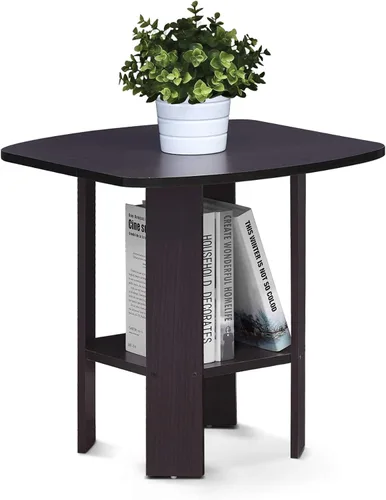 Miniatura 7 de Furinno DISEÑO SIMPLE - Mesa auxiliar de 2 niveles, mesita de noche, mesita con estantes abiertos, mesita de cama, para sala de estar, dormitorio