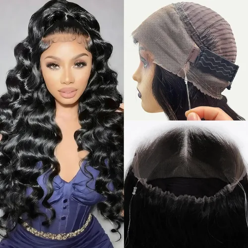 Miniatura 26 de Aaliweya Peluca de encaje frontal 360 HD con encaje frontal 360, peluca de cabello humano para mujer, densidad 180, prearrancada, sin pegamento, 1B