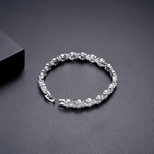 Miniatura 5 de Pulsera de tenis de cristal de oro de 14 quilates para mujer, diseño de hojas delicadas, bisel con bisel y ajuste de cristal natural, regalo