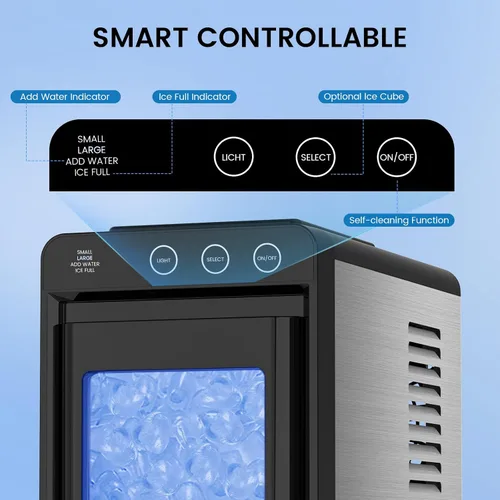 Miniatura 4 de COWSAR Encimera para hacer hielo, máquina de hielo portátil con autolimpieza, 26 libras/24 horas, 8 balas de hielo en 6 minutos con 2 tamaños