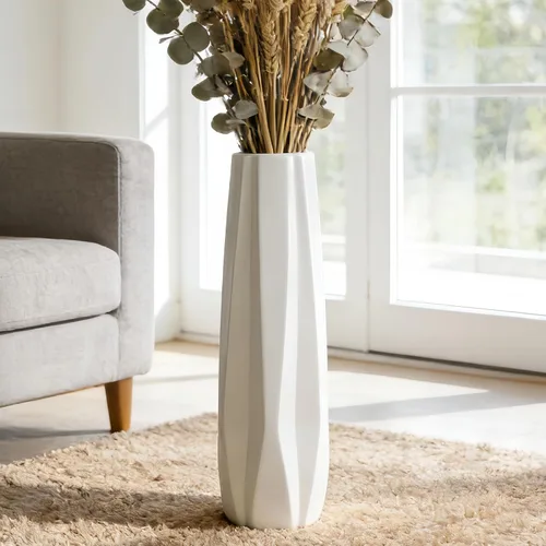 Florero grande de cerámica, jarrón de flores blanco de 24 pulgadas de alto, jarrones decorativos para sala de estar, decoración moderna del hogar,