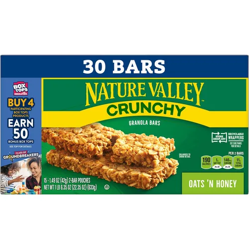 Miniatura 4 de Nature Valley Barras de granola crujientes, avena y miel, 30 unidades, 22.35 oz (15 bolsas)