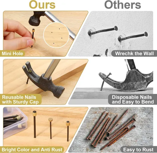 Miniatura 3 de MAPVOLUT 90 piezas de clavos para colgar cuadros, 3 tamaños de clavos decorativos de pared para colgar marcos de cuadros, kit de herramientas