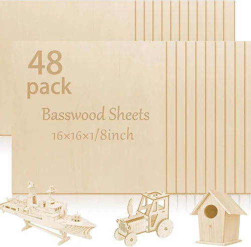 Miniatura 36 de 48 piezas de madera contrachapada de abedul báltico, 12 x 12 x 1/8 pulgadas, 0.118 pulgadas de grosor, madera sin terminar para manualidades, corte