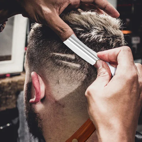 Miniatura 7 de Navaja recta con estuche - Afeitadora profesional de borde recto de barbero de acero inoxidable premium con estuche de afeitar para hombres para uso