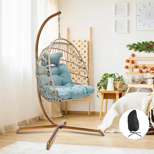 Miniatura 17 de NICESOUL Silla plegable con soporte, cómodas sillas colgantes para patio para adultos, 350 libras, resistente y duradera, sillas de cáscara de huevo