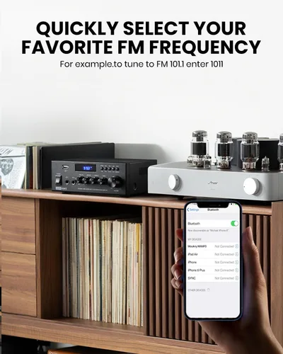 Miniatura 5 de Moukey Amplificador de audio para el hogar, receptores estéreo de 2.0 canales con Bluetooth 5.3, control remoto de funciones completas, FM, RCA