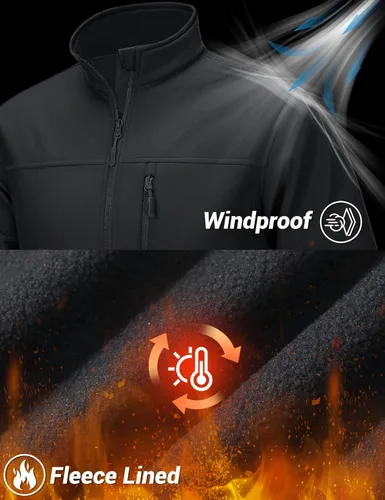 Miniatura 4 de TACVASEN Chaqueta ligera Softshell para hombre, con forro polar, impermeable, táctica, con cremallera, abrigo de invierno cortavientos casual