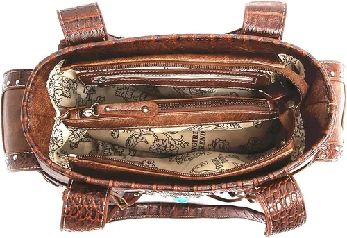 Miniatura 6 de Estilo occidental vaquera tejida con flecos de cocodrilo magnífico monedero conchos Tote Country Women bolso bolso hombro cartera conjunto