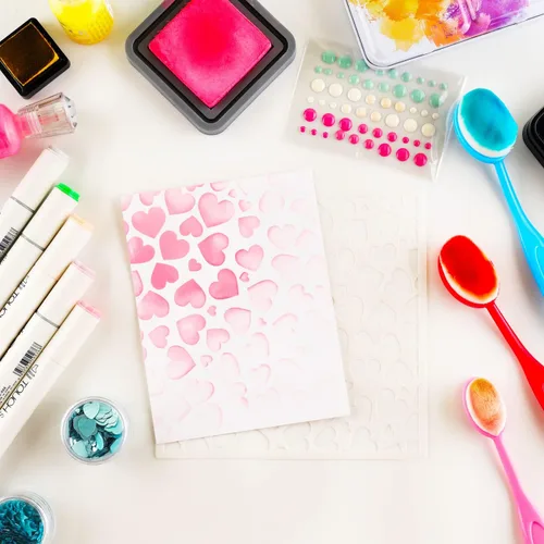 Miniatura 4 de Juego de 10 pinceles de mezcla de tinta, para manualidades, manualidades, papel para manualidades, con 6 plantillas de plástico para hacer tarjetas