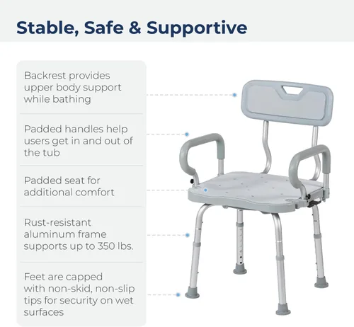 Miniatura 4 de Drive Medical PreserveTech - Silla de ducha giratoria de 360 grados con brazos y respaldo, color gris