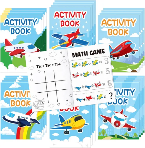 JAPBOR Libros para colorear de fiesta de avión – 24 mini libros de colores de actividades temáticas de aviones a granel para recuerdos de fiesta de
