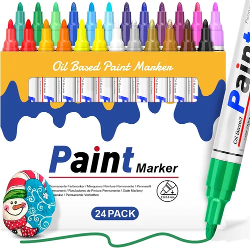 Miniatura 8 de Bolígrafo de pintura a base de aceite, marcador de pintura permanente: secado rápido, impermeable, juego de 12 para pintura de roca, vidrio, tela