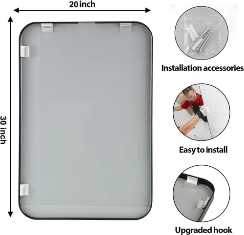 Miniatura 6 de Espejo de pared negro de 20 x 30 pulgadas para baño, espejo con marco de metal cepillado con esquina redondeada, espejo rectangular de tocador