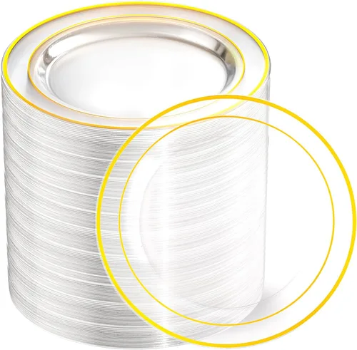 Miniatura 21 de bUCLA 30 platos de plástico transparente desechables, platos de plástico transparente resistentes de 10.25 pulgadas para fiestas y bodas