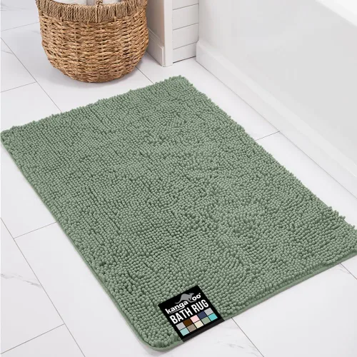 Miniatura 10 de KANGAROO Alfombras de baño, alfombra de baño de chenilla suave y absorbente, tapete de ducha lanudo, alfombra de baño de secado rápido lavable a