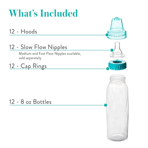 Miniatura 11 de Evenflo Feeding Botellas clásicas de plástico transparente estándar para bebé, bebé y recién nacido, verde azulado, verde/azul, 8 onzas