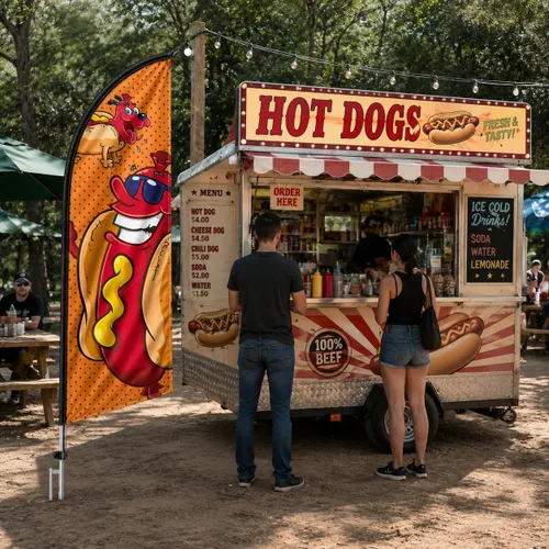 Miniatura 6 de Bandera para perros calientes con poste, pancarta de 11 pies para soportes de perros calientes al aire libre, camiones de comida, restaurantes