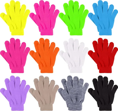 12 pares de guantes de invierno para niños pequeños, guantes de punto con dedos completos, guantes elásticos y cálidos a granel para niños y niñas