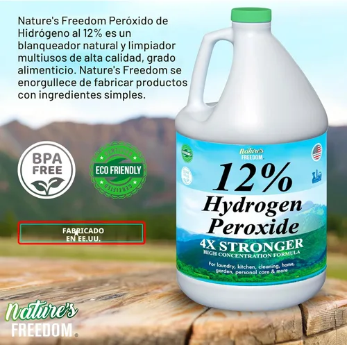 Miniatura 2 de Nature's Freedom 12% de peróxido de hidrógeno, H2O2 de grado alimenticio y agua purificada solamente, solución de 1 galón