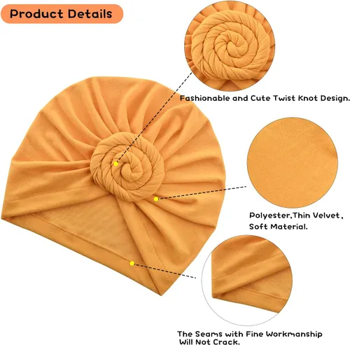 Miniatura 3 de Sombreros turbantes para niñas con diadema de nudo torcido preatado de algodón indio, gorro para la cabeza