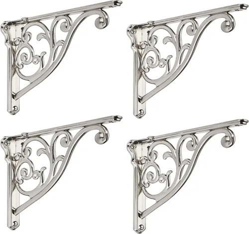 Miniatura 20 de Soportes de estante de 4 pulgadas, paquete de 4 soportes de pared de latón antiguo de alta resistencia, estantes decorativos de cocina victoriana