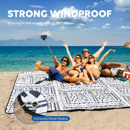 Miniatura 3 de ZAZE Mantas de picnic para playa con estacas, gruesa de 3 capas, impermeable, a prueba de arena, alfombra de gran tamaño de 80 x 80, plegable, extra