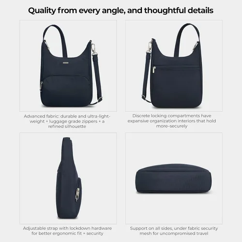 Miniatura 5 de Travelon Bolsa bandolera clásica antirrobo esencial, color negro