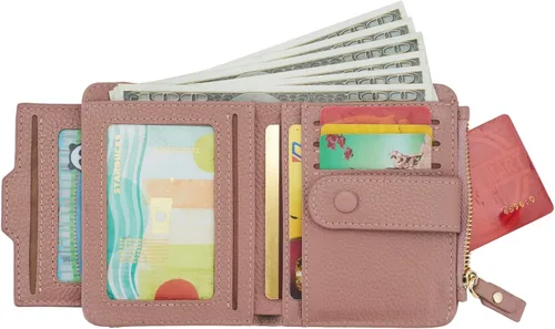 Miniatura 2 de Mini cartera plegable de cuero suave con protección RFID, para mujer, con funda para tarjeta, con ventana de identificación, monedero