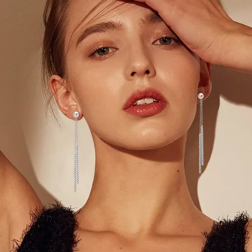 Miniatura 4 de Aretes colgantes de perlas para mujer, plata de ley 925, perlas de agua dulce, piedra natal de junio, aretes colgantes de perlas largas, regalos