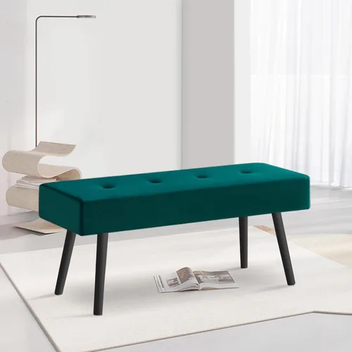 Homedot Banco para entrada, banco de comedor tapizado sin brazos, elegante banco de terciopelo para sala de estar, copetudo con patas de metal