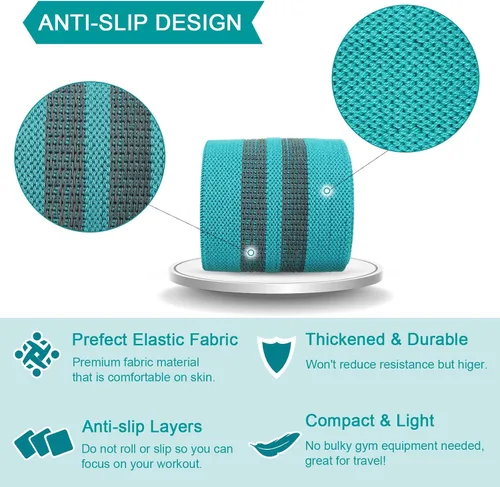 Miniatura 6 de Supertrip Bandas de resistencia de tela para piernas y glúteos, antideslizantes, para mujeres/hombres, bandas elásticas para entrenamiento, fitness