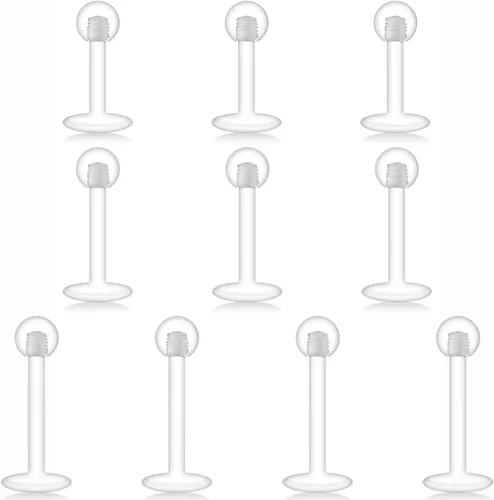 Miniatura 8 de Lcolyoli Aretes transparentes de 16G 18G para deportes, retenedores de piercing transparente, aretes de cartílago, aretes de plástico Bioflex labio