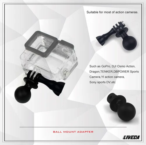 Miniatura 2 de Adaptador de montaje de bola para cámara deportiva Gopro Hero Series/Yi/Coyote/AKASO/SJCAM, compatible con soportes RAM, soporte de cabeza de bola