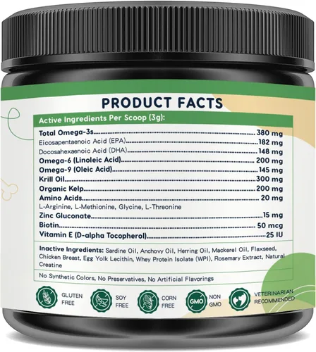 Miniatura 8 de Aceite de pescado Omega 3 para perros, aceite de pescado en polvo para perros, aceite de pescado capturado en la naturaleza, EPA y DHA, aceite