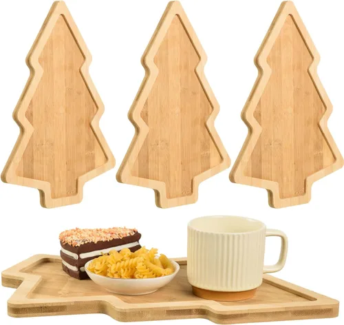 Miniatura 9 de AWIZOM Bandeja de madera para servir con sombrero de Navidad, plato de bambú con forma de sombrero de Papá Noel, tablero de madera para aperitivos