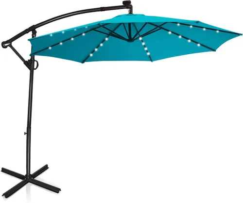 Miniatura 15 de Tangkula Sombrilla solar de patio de 10 pies, sombrilla voladiza para exteriores con rotación de 360 grados, poste de aluminio, fácil ajuste de Café