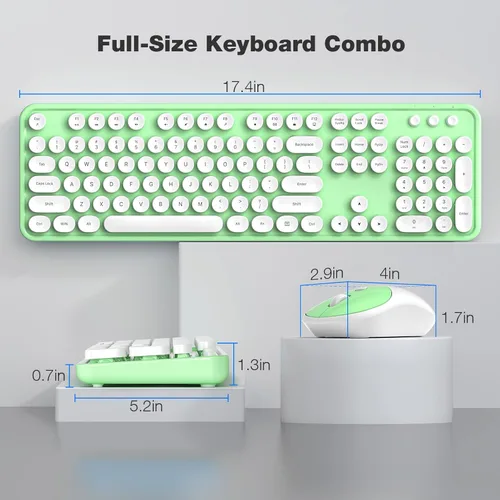 Miniatura 50 de KNOWSQT Combo de teclado y ratón inalámbrico, teclados lindos de tamaño completo estilo máquina de escribir 2.4G azul colorido - receptor USB Plug